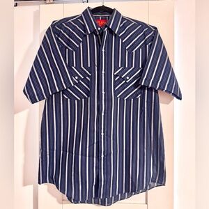 Plains Western Wear Short Sleeve Snap Shirt – Navy Stripe (M)